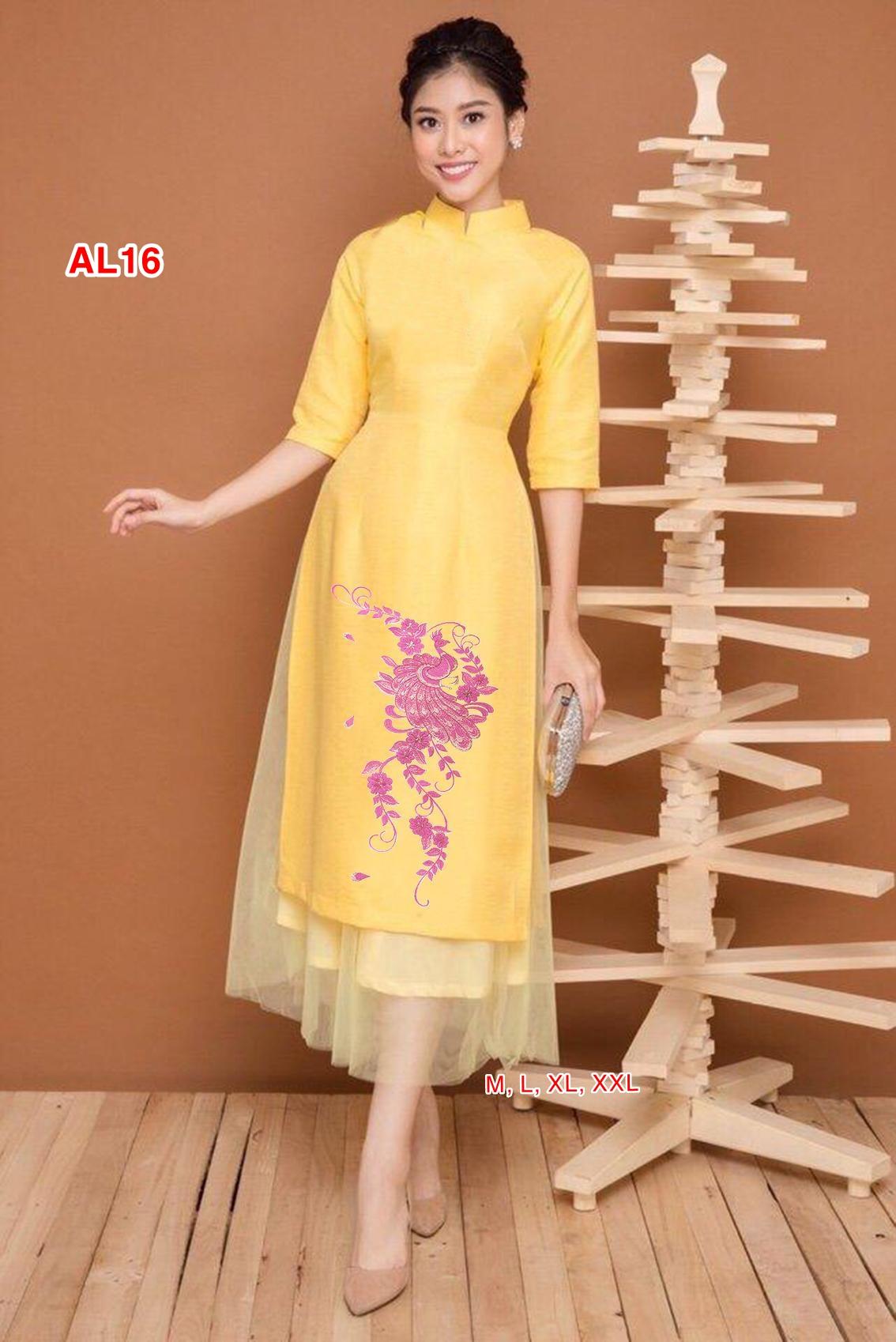 Set áo dài thêu hoa lan cao cấp AL16